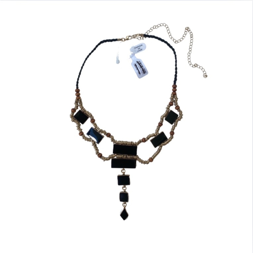 Free People beaded Necklace Black and Brown NWT Bohemian Style